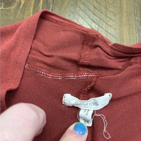 Maurices Short Sleeve Open Front Cardigan in Brick Red Size 3X - Picture 3 of 5